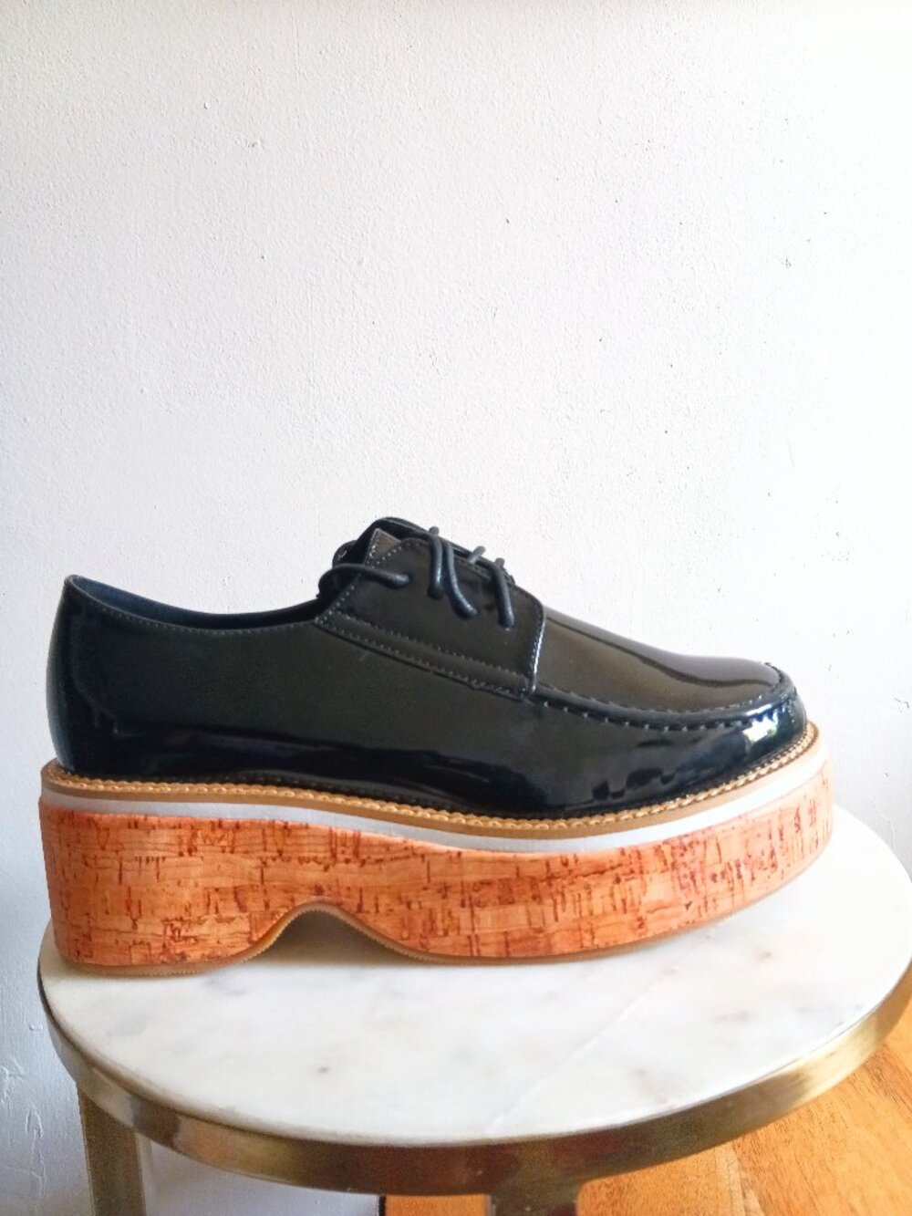 Cape Robbin Natashaya Black Patent Wooden Platform Loafers